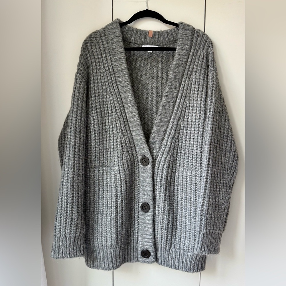 Lunya Chunky Button Front Oversized Cozy Gray Knit Cardigan